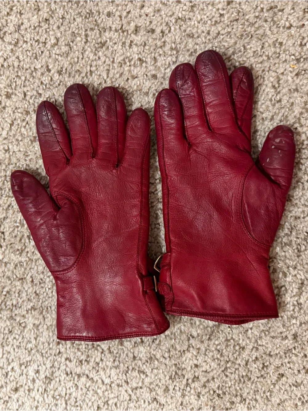 Vintage Coach Red Leather & Cashmere Women's Gloves with Gold Buckle